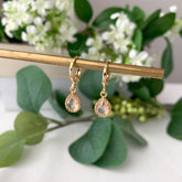 Tiny Rose Quartz Huggie Hoop Earrings,Raw Crystal Huggies Hoops Gold, Crystal Teardrop Hoop Earrings, Tiny Teardrop Birthstone Earrings